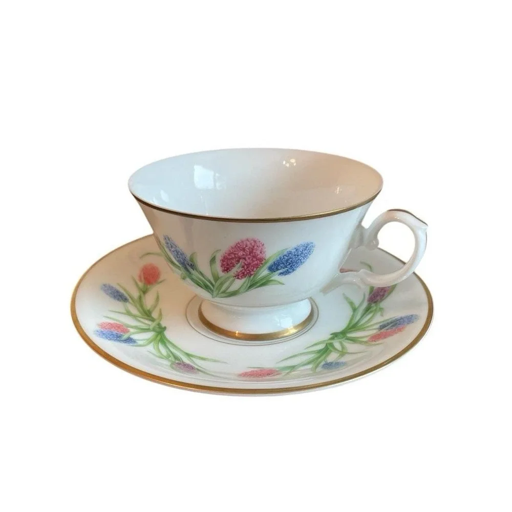 Franklin Porcelain 1981 Hyacinth Teacup Saucer Stand Ronald Van Ruyckevelt Japan